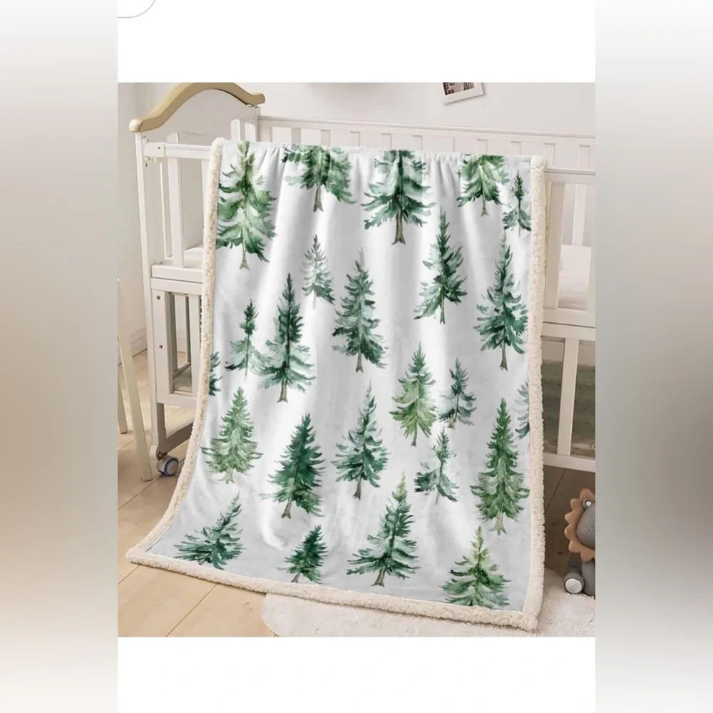 Luxury Legacy & Main blanket throw NWT Pine tree Forest 50x60” Fleece & Sherpa